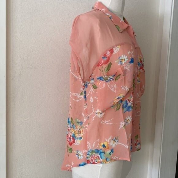 Fashion Blvd. S Sheer Silk floral top casual Spring Summer blue NEW Short Sleeve - Picture 4 of 7